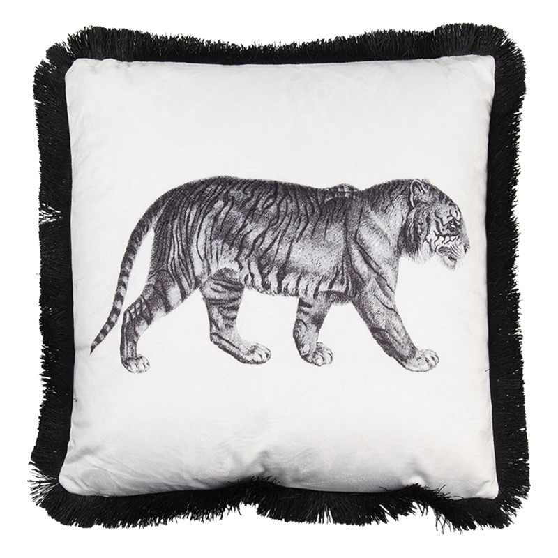 Clayre & Eef Cuscino decorativo 45x45 cm Nero Bianco  Sintetico Quadrato Tigre