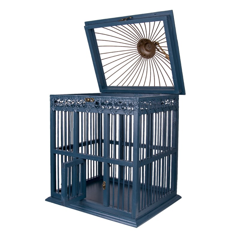 Clayre & Eef Bird Cage Decoration 40x32x60 cm Blue Wood Rectangle