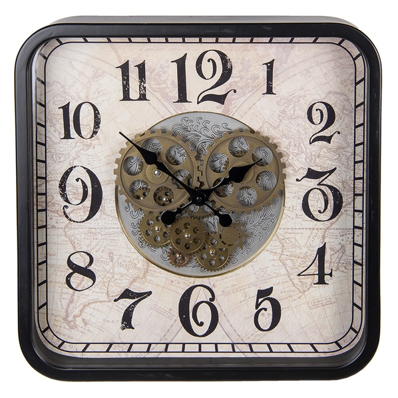 Clayre Eef Wall Clock 6kl0711 48 9 Cm 1 Aa Black - Large Rectangle Wall Clock