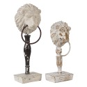 Clayre & Eef Figurine décorative set de 2 Lion Blanc Noir Bois Fer