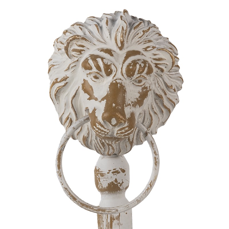 Clayre & Eef Figurine décorative set de 2 Lion Blanc Noir Bois Fer