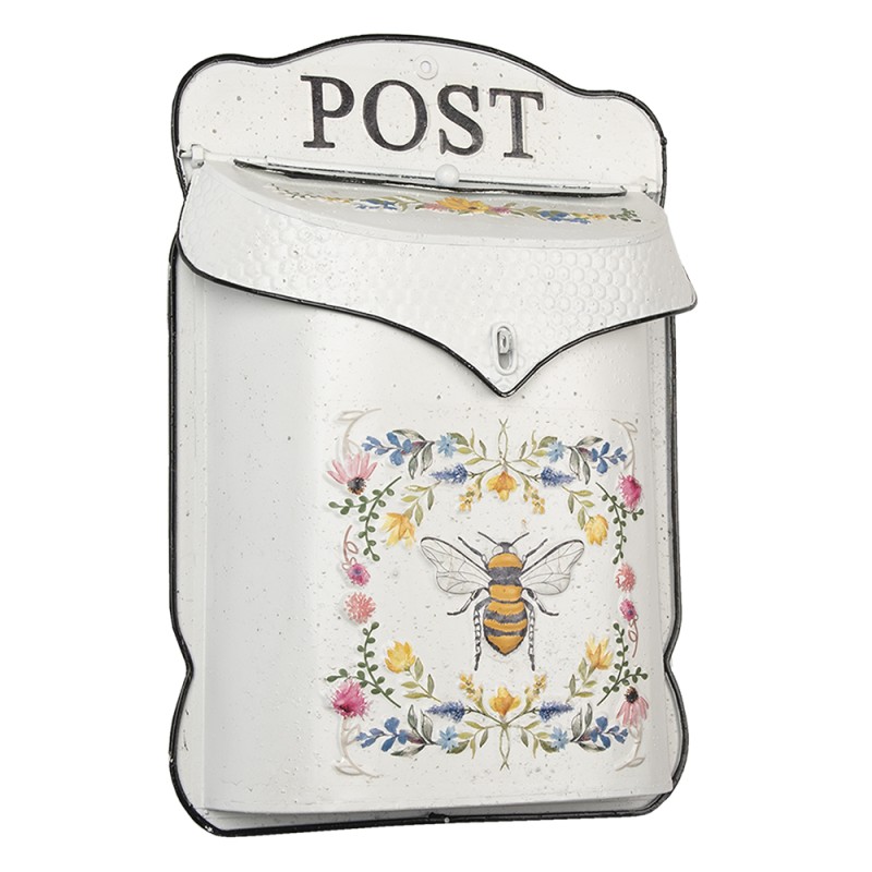 Clayre & Eef Mailbox 27x8x39 cm White Yellow Metal Rectangle Bee Post