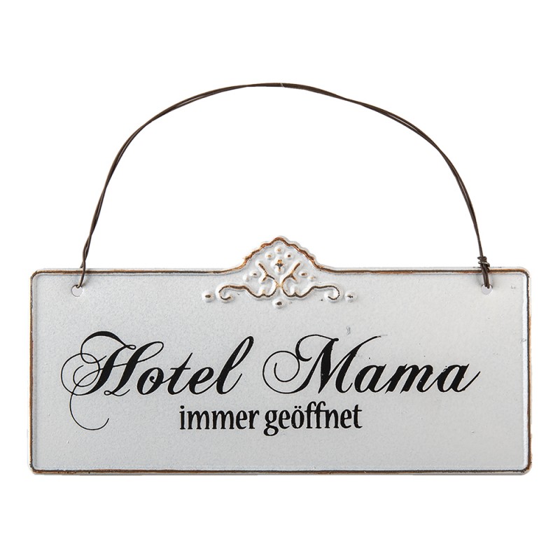 Clayre & Eef Plaque de texte 21x15 cm Blanc Fer Rectangle Hotel Mama