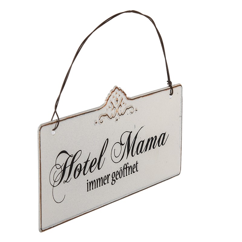 Clayre & Eef Targhetta con testo 21x15 cm Bianco Ferro Rettangolo Hotel Mama