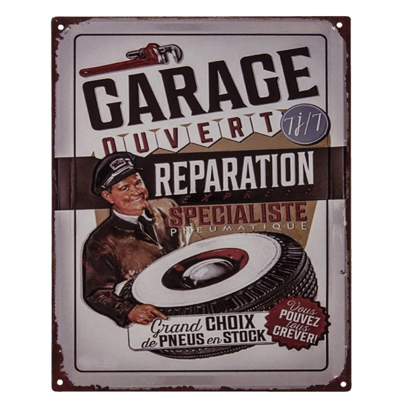 Clayre & Eef Plaque de texte 20x25 cm Beige Marron Fer Garage