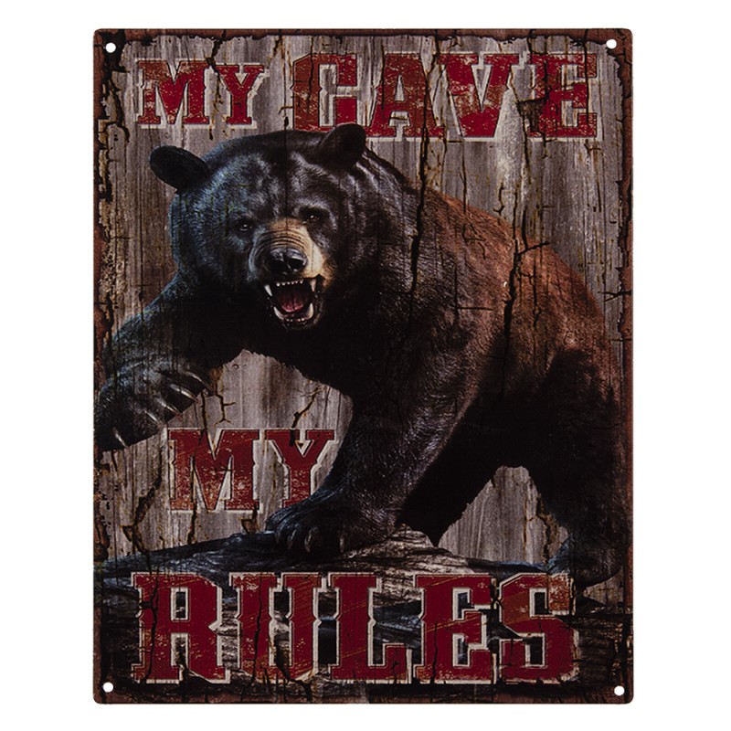 Clayre & Eef Plaque de texte 20x25 cm Marron Rouge Fer My Cave My Rules