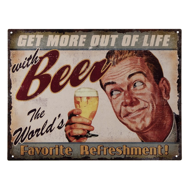 Clayre & Eef Plaque de texte 33x25 cm Gris Beige Fer Beer