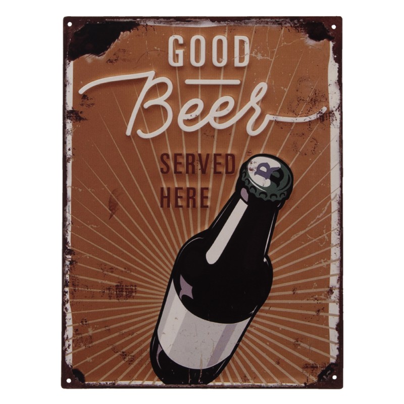 Clayre & Eef Tekstbord  25x33 cm Bruin Ijzer Good Beer