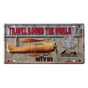 Clayre & Eef Tekstbord  42x1x22 cm Geel Rood Ijzer Vliegtuig Travelround The World