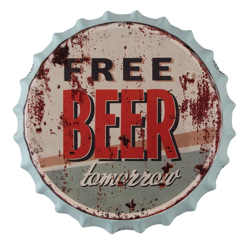 Clayre & Eef Plaque de texte Ø 33 cm Rouge Beige Fer Free Beer