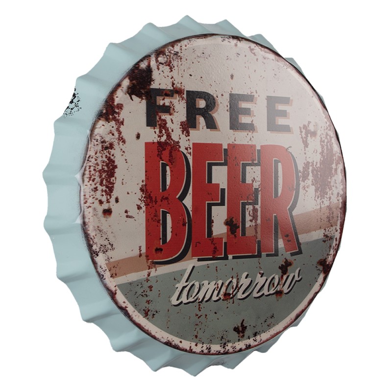 Clayre & Eef Text Sign Ø 33 cm Red Beige Iron Free Beer