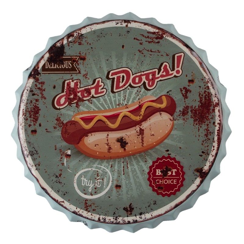 Clayre & Eef Wall Decoration Ø 50 cm Green Iron Hot Dogs