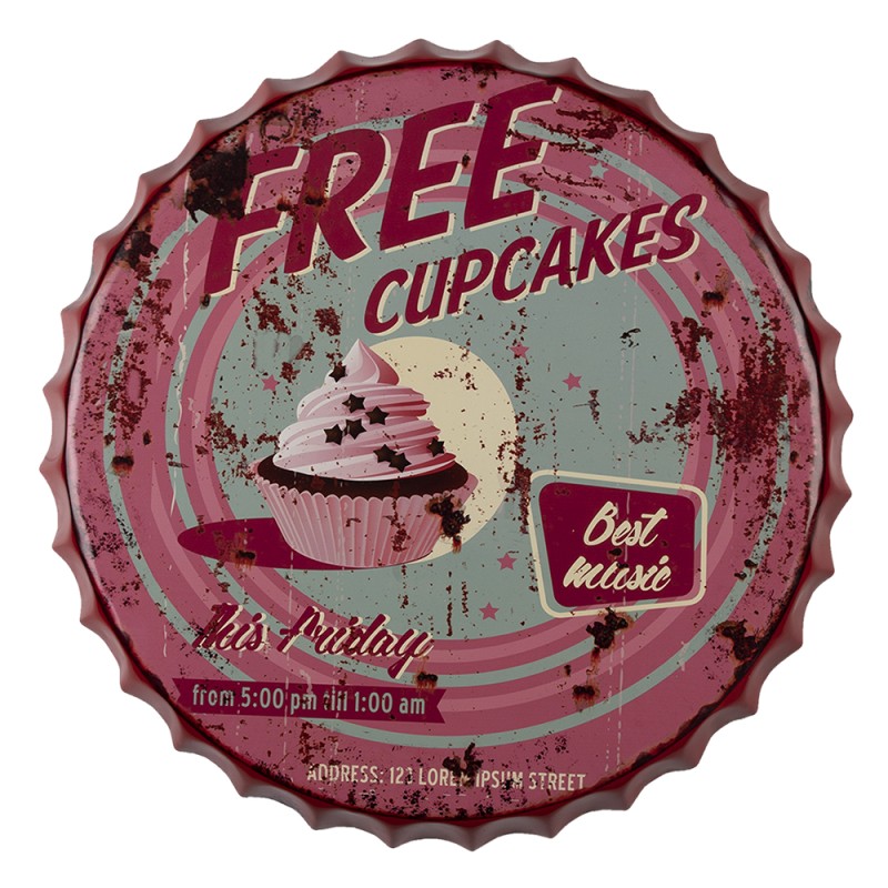 Clayre & Eef Tekstbord  Ø 50 cm Roze Ijzer Free Cupcakes