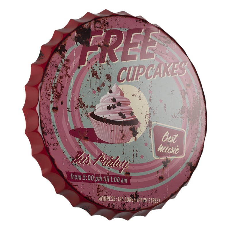 Clayre & Eef Plaque de texte Ø 50 cm Rose Fer Free Cupcakes