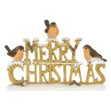 Clayre & Eef Figur Vogel 13 cm Goldfarbig Weiß Polyresin Merry Christmas