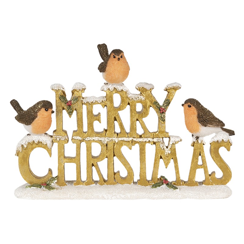 Clayre & Eef Figurine Oiseau 13 cm Couleur or Blanc Polyrésine Merry Christmas