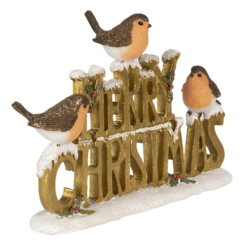 Clayre & Eef Figurine Bird 13 cm Gold colored White Polyresin Merry Christmas
