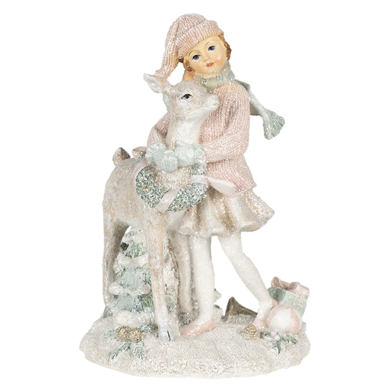 Clayre & Eef Figurine Enfant 13x10x20 cm Blanc Rose Polyrésine