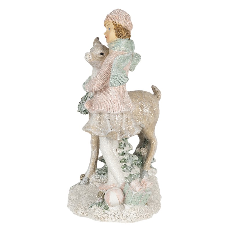 Clayre & Eef Statuetta Bambino 13x10x20 cm Bianco Rosa  Poliresina