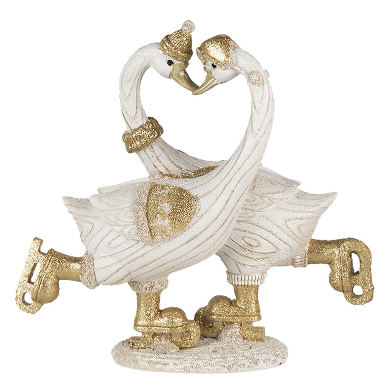 Clayre & Eef Figurine Swan 18x8x17 cm White Gold colored Polyresin