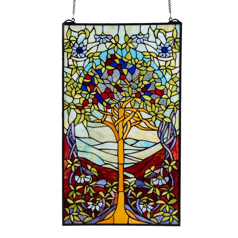 LumiLamp Tiffany Glass Panel 50x1x85 cm Green Glass Rectangle Tree