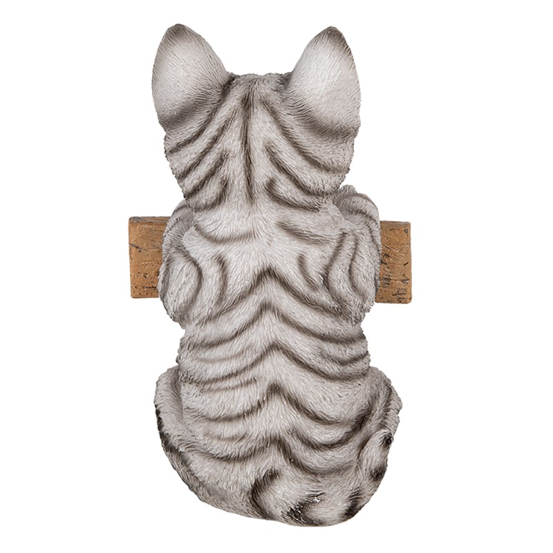 Clayre & Eef Figurine Cat 12x9x19 cm White Grey Polyresin Welcome
