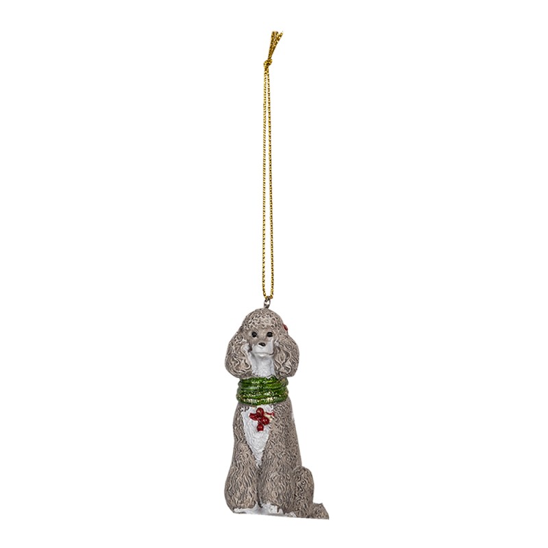 Clayre & Eef Weihnachtsanhänger Hund 5x3x8 cm Grau Kunststoff