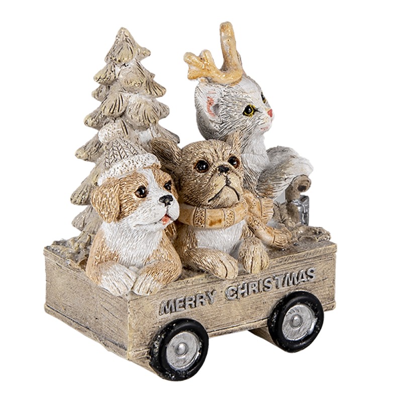 Clayre & Eef Figurine Animaux 9x7x11 cm Gris Beige Polyrésine Animaux Merry Christmas