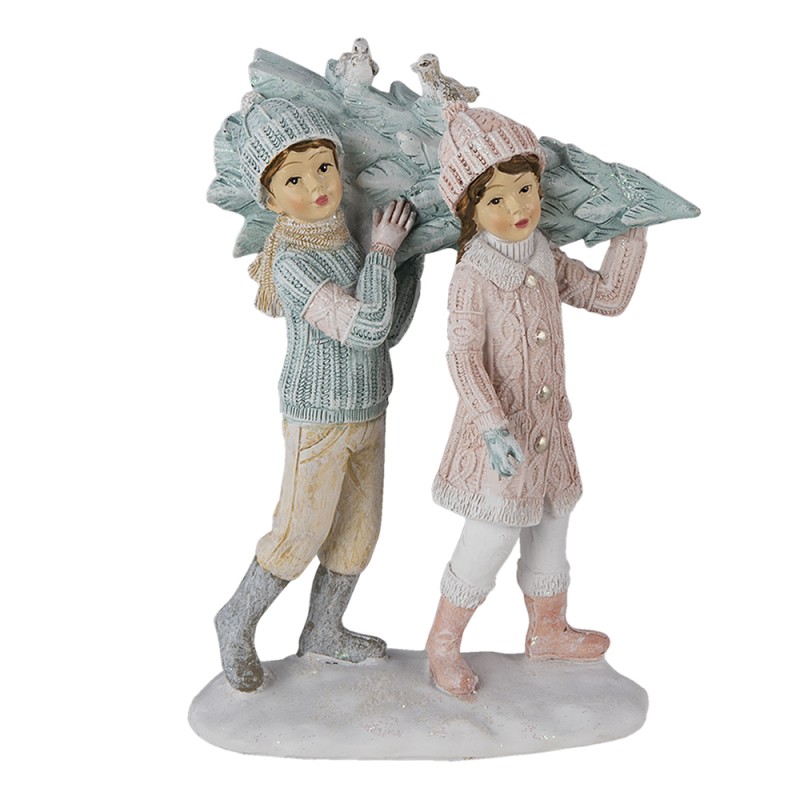 Clayre & Eef Figur Kinder 15 cm Grün Rosa Polyresin