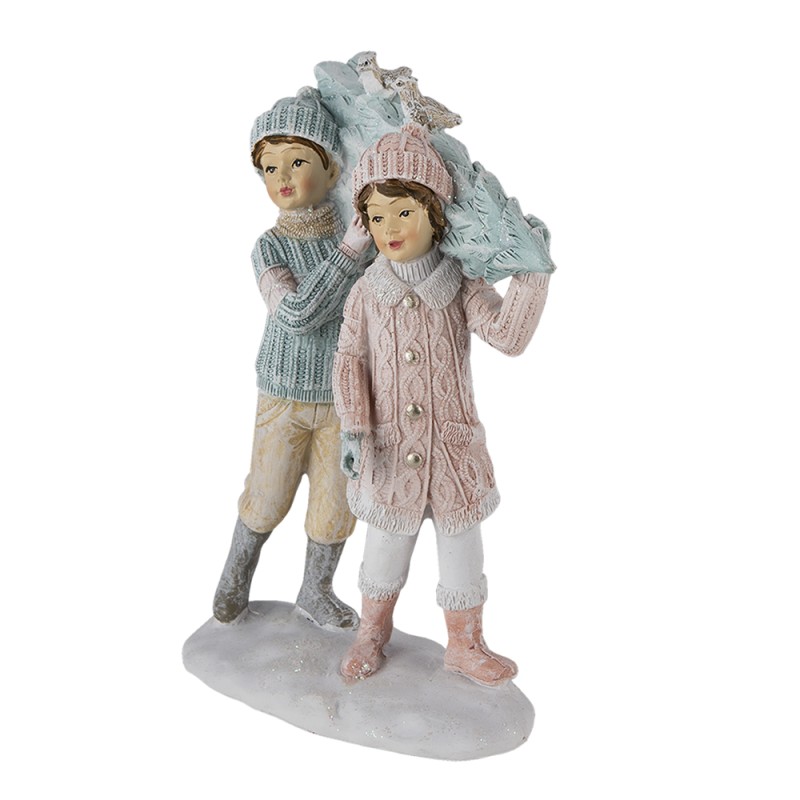 Clayre & Eef Figur Kinder 15 cm Grün Rosa Polyresin