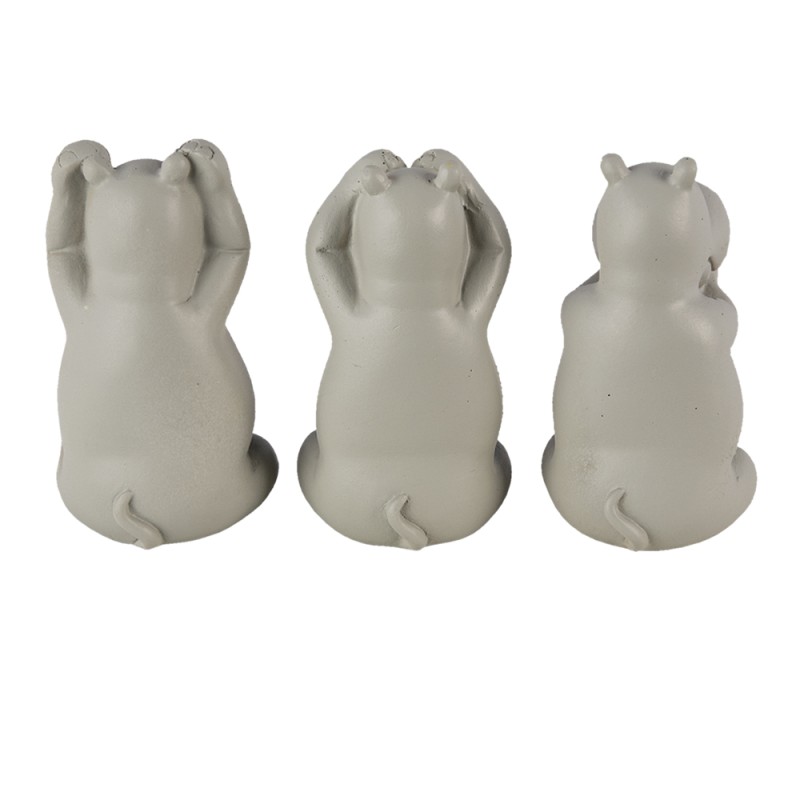 Clayre & Eef Figurine décorative set de 3 Hippopotame 15x6x9 cm Gris Polyrésine Hippopotame