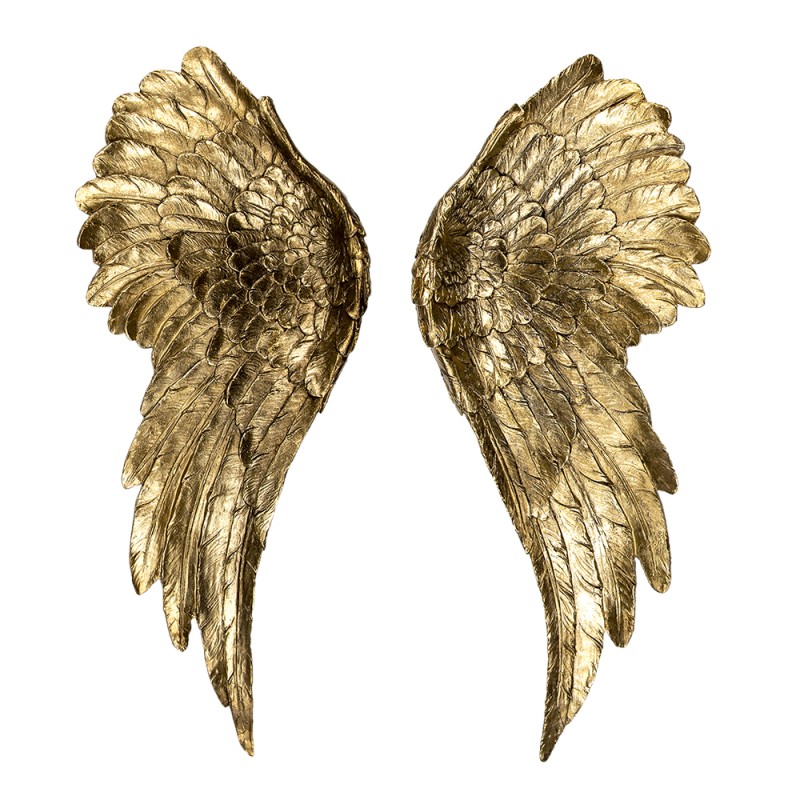 Clayre & Eef Decoratie Beeld set van 2 Vleugels 22x6x55 cm Goudkleurig Polyresin