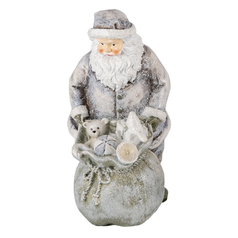Clayre & Eef Figurine Père Noël 10x7x13 cm Gris Blanc Polyrésine