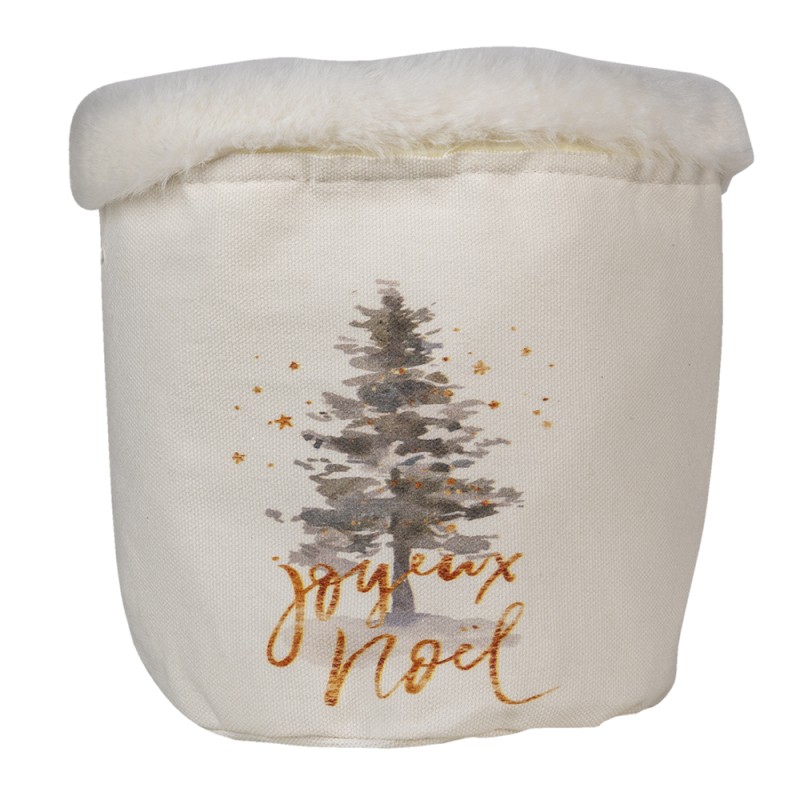 Clayre & Eef Panier de rangement Ø 15x15 cm Blanc Marron Synthétique Rond Sapin de Noël