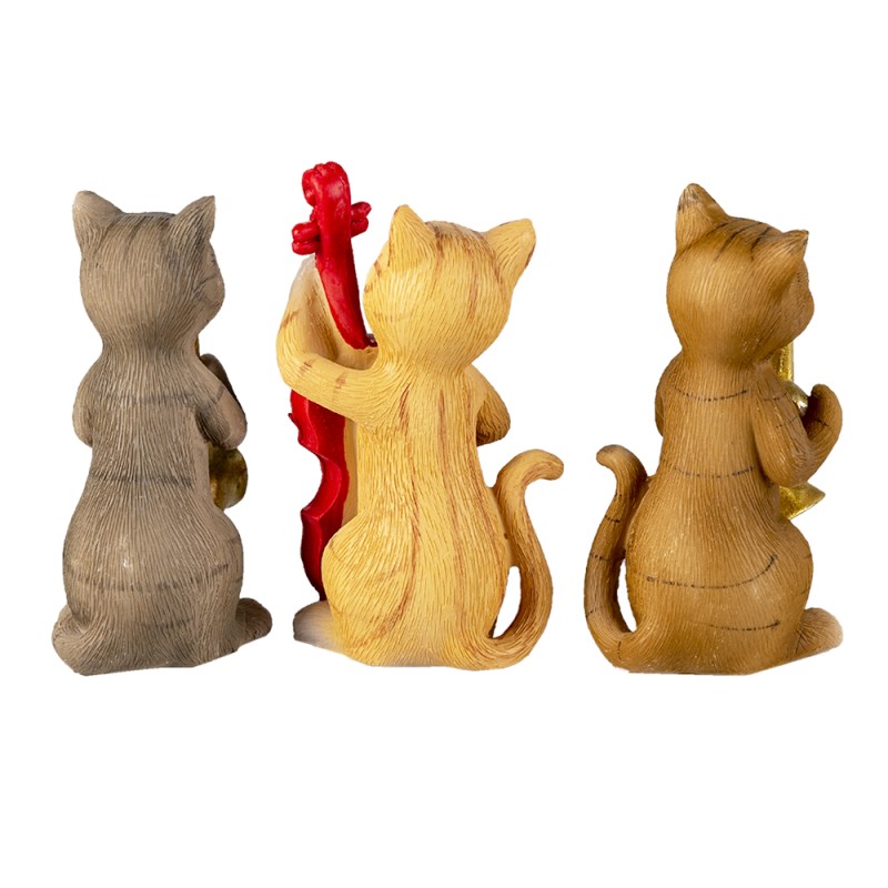 Clayre & Eef Figurine décorative set de 3 Chat 14x6x10 cm Beige Marron Polyrésine