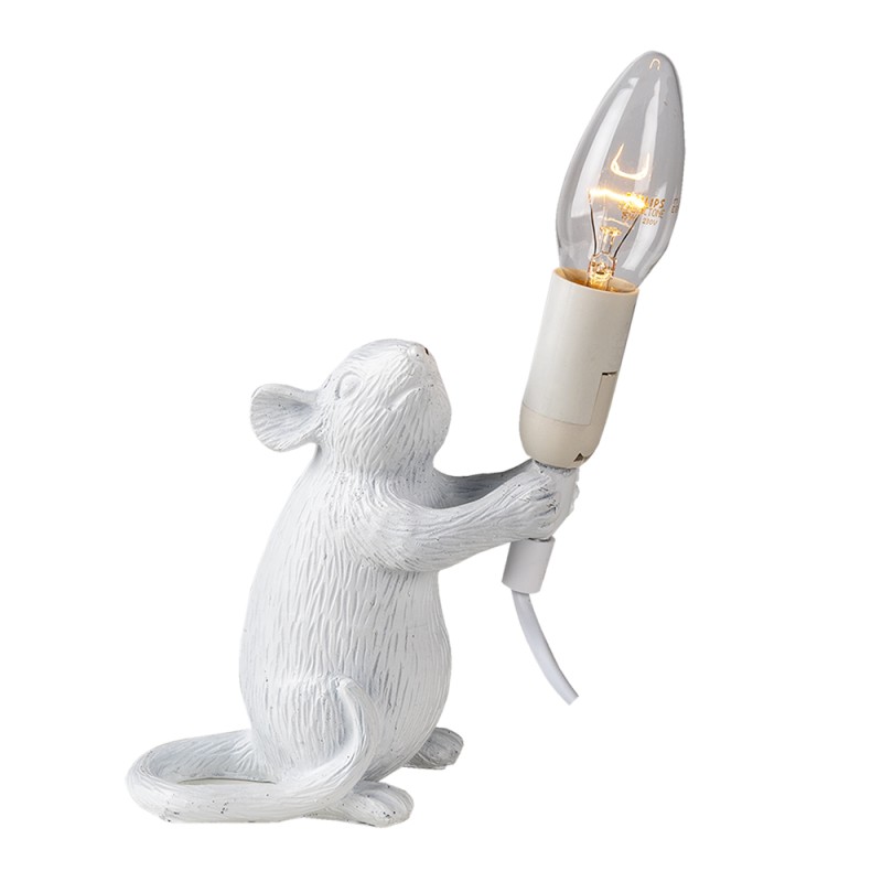 Clayre & Eef Tischlampe Maus 15x8x19 cm Weiß Kunststoff