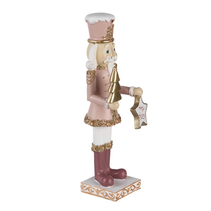 Clayre & Eef Figurine Nutcracker 22 cm Pink Polyresin Round Merry Christmas