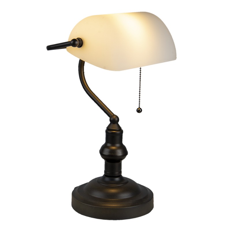 LumiLamp Lampe de bureau Lampe de banquier Ø 27x40 cm  Blanc Marron Métal Verre Rectangle