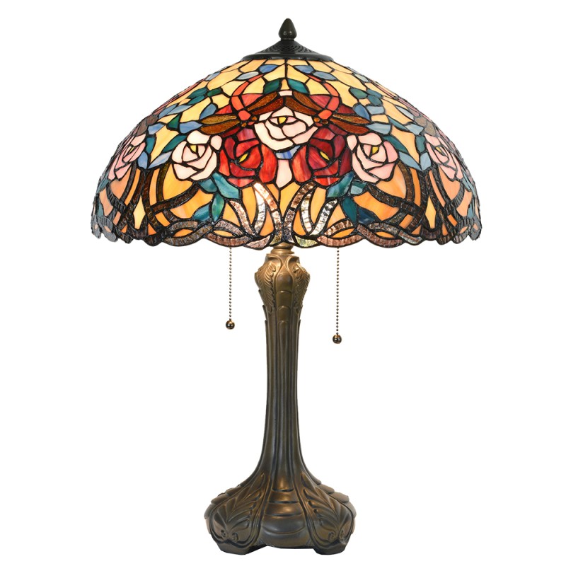 LumiLamp Lampe de table Tiffany Ø 46x64 cm  Rouge Bleu Verre Demi-cercle Rose