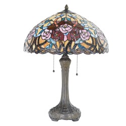 LumiLamp Lampe de table Tiffany 5LL-5389 Ø 46*64 cm E27/max 2*60W Rouge, Bleu Vitrail Semi-circulaire Rose