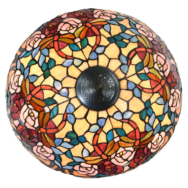 LumiLamp Lampe de table Tiffany Ø 46x64 cm  Rouge Bleu Verre Demi-cercle Rose