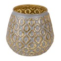 Clayre & Eef Tealight Holder Ø 9x8 cm Gold colored Grey Glass Round
