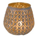 Clayre & Eef Tealight Holder Ø 9x8 cm Gold colored Grey Glass Round