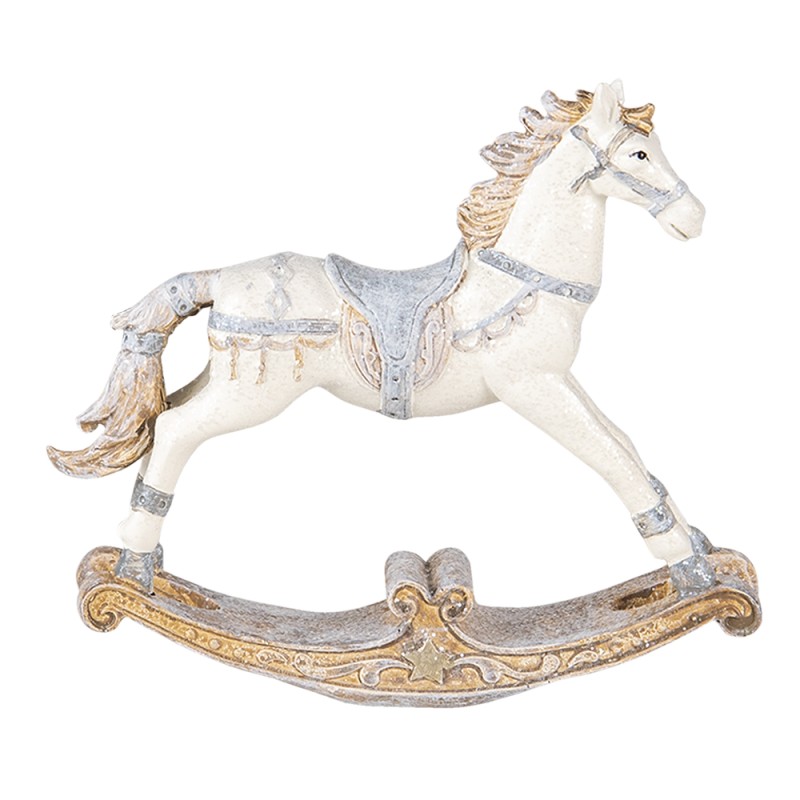 Clayre & Eef Statuetta Cavallo 14 cm Bianco Beige Poliresina