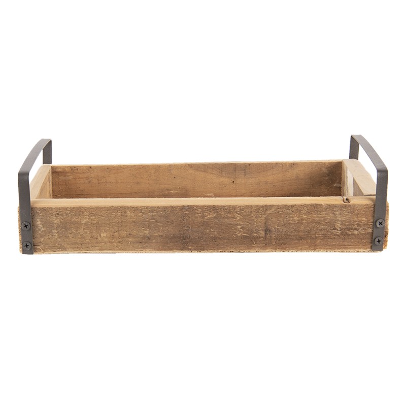 Clayre & Eef Decorative Serving Tray Set of 3 Brown Wood Zinc Rectangle