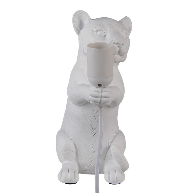 Clayre & Eef Table Lamp Tiger 17x11x25 cm White Polyresin