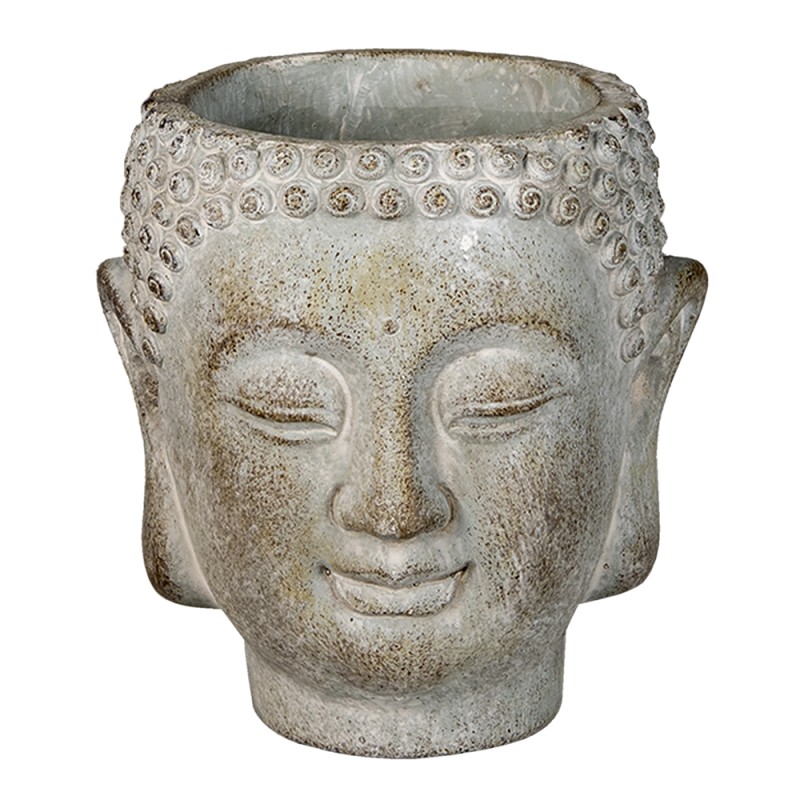 Clayre & Eef Planter Buddha 12x11x13 cm Grey Stone Round