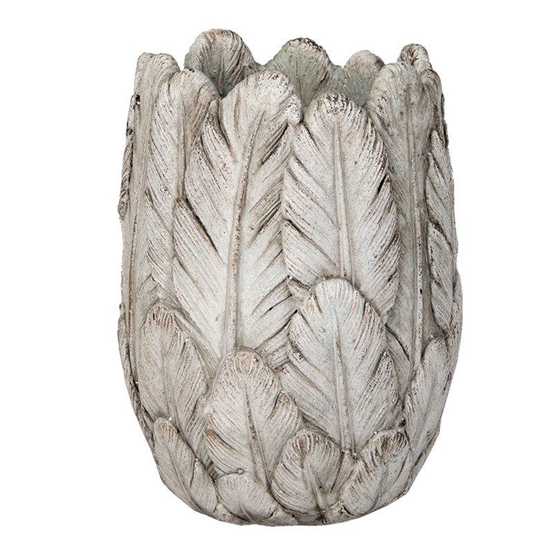 Clayre & Eef Planter Ø 15x21 cm Grey Stone Round Feathers