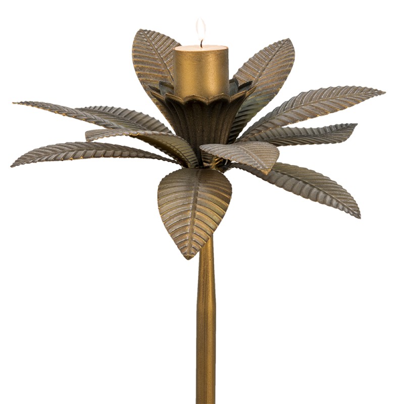 Clayre & Eef Kerzenständer Ø 28x60 cm Goldfarbig Eisen Rund Blätter