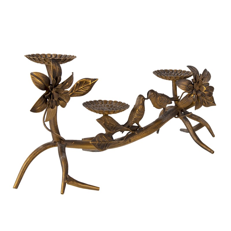 Clayre & Eef Kerzenständer Vögel 50x25x21 cm Kupferfarbig Eisen Blumen